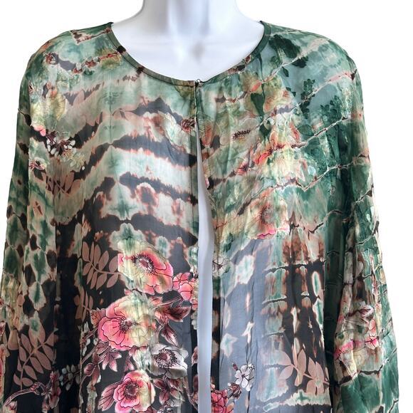 CITRON Santa Monica‎ tie dye floral embossed logenlook open front cardigan 1X - Picture 4 of 12